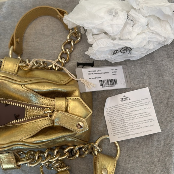 Vivienne Westwood CHAIN HANDBAG INJ ORB/GOLD METALLIC NAPPA BRAND NEW W DUST BAG - Picture 9 of 13
